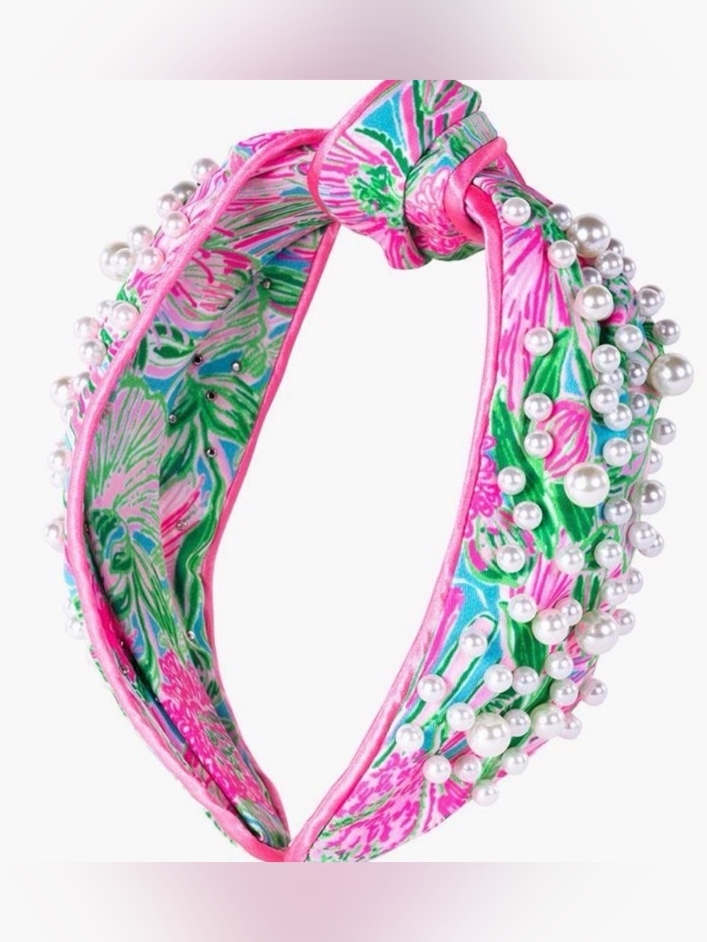 Lilly Pulitzer Pink & Green Pearl-Embellished Knot Headband 🎀🩷* New *🩷🎀